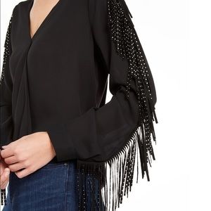 INC International Concepts Women's Surplice Fringe-Sleeve Top